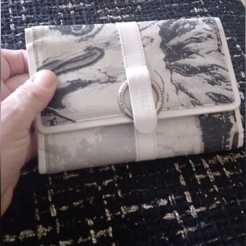 Vintage Cavalli Wallet Clutch Leather Suede Y2K 2000s Abstract White Grey